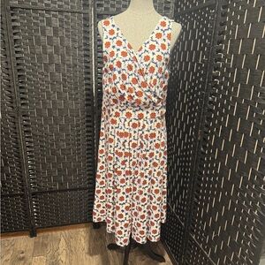 Lands' End Floral Wrap Mid Dress - White and red. Sz L/T